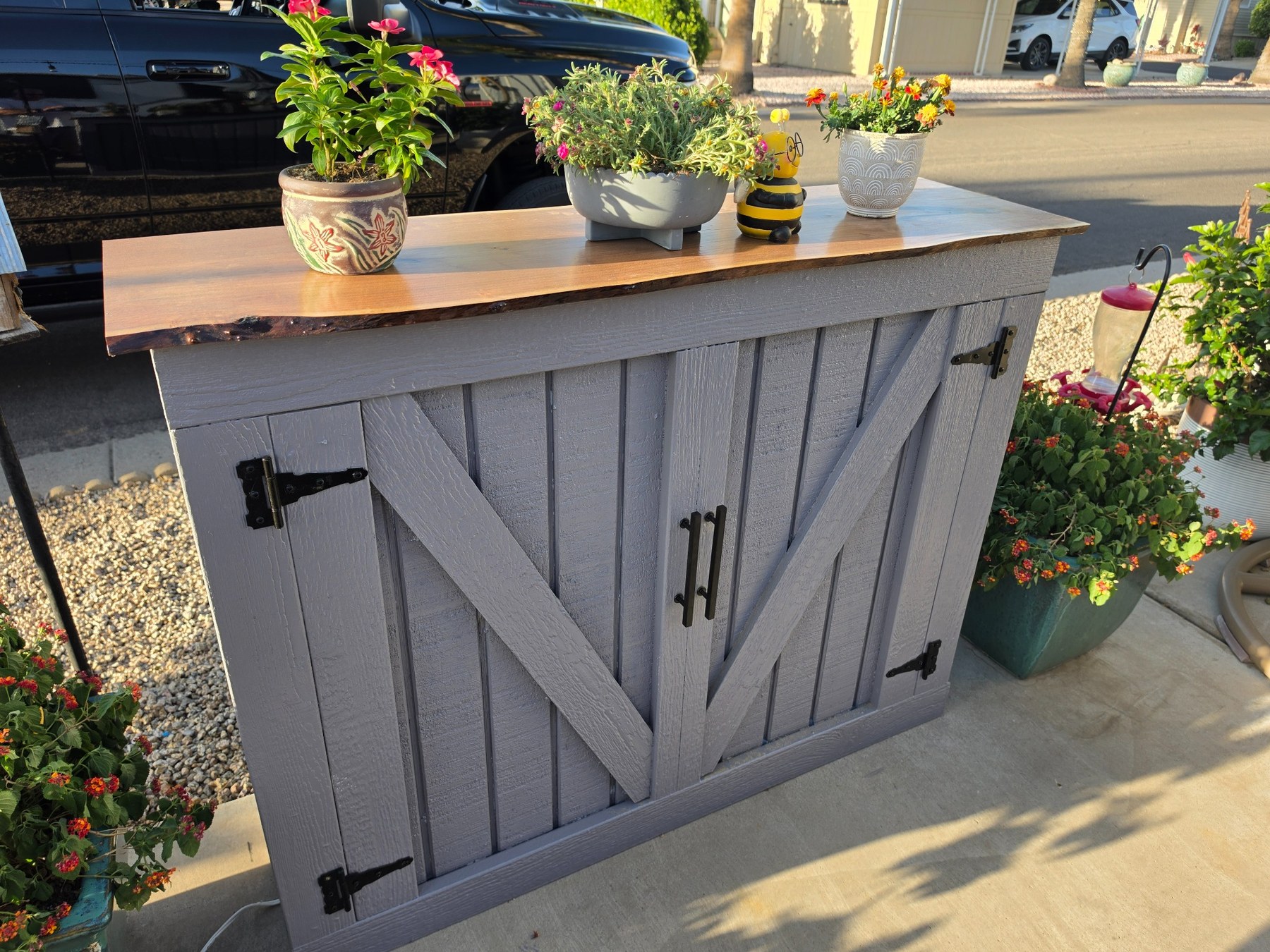 Rustic gray outdoor TV cabinet