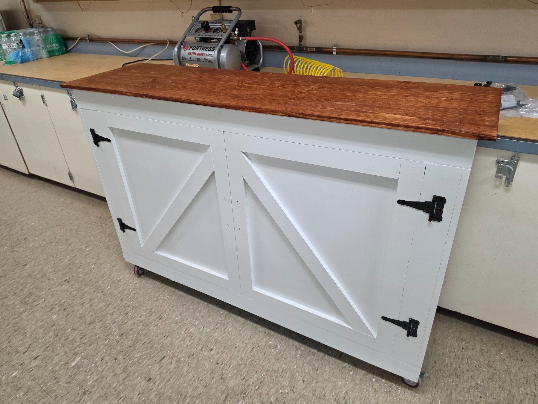 White custom TV lift cabinet